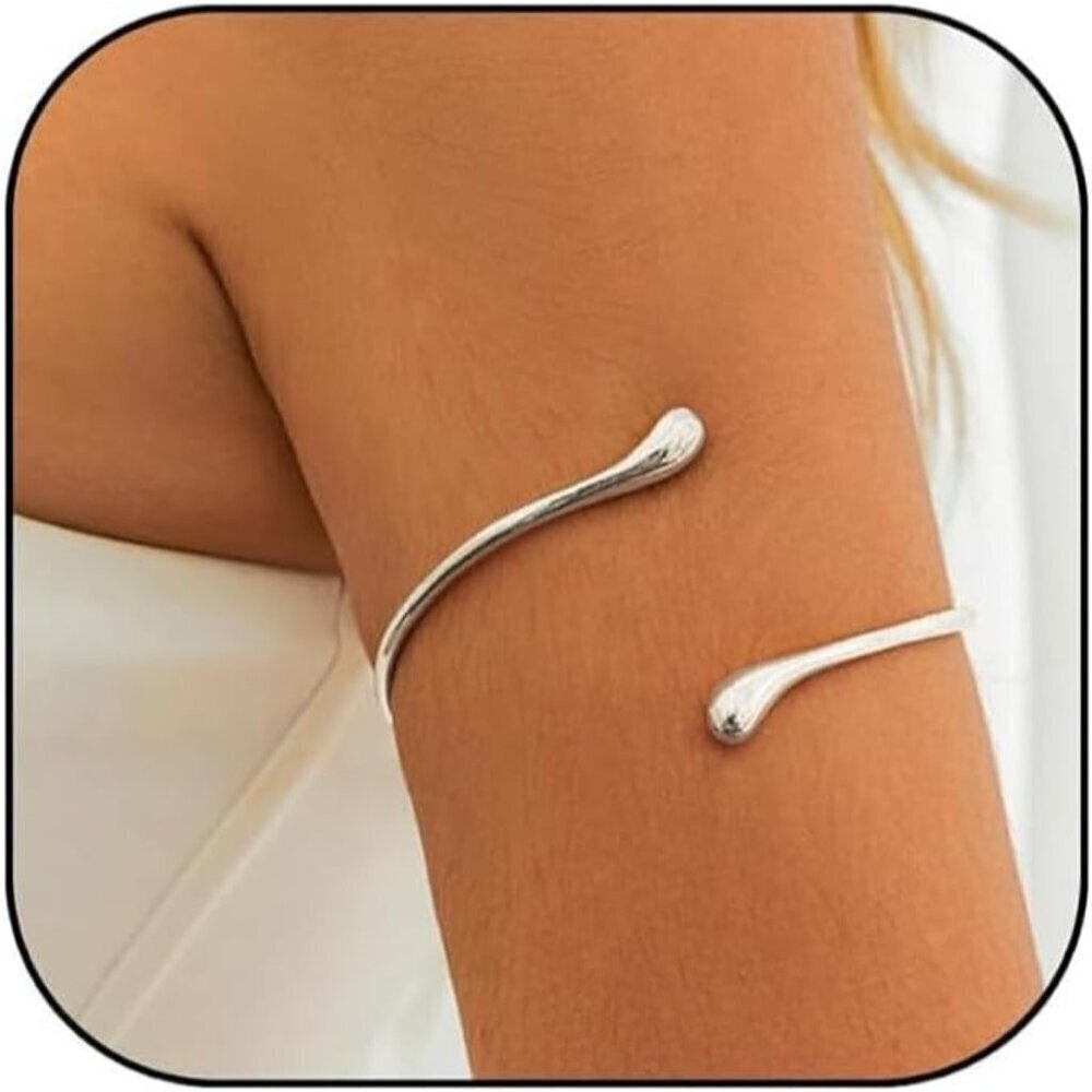 🆕 Women Silver Arm Cuff Bracelet 18K Adjustable Bangle Trendy Summer Jewelry